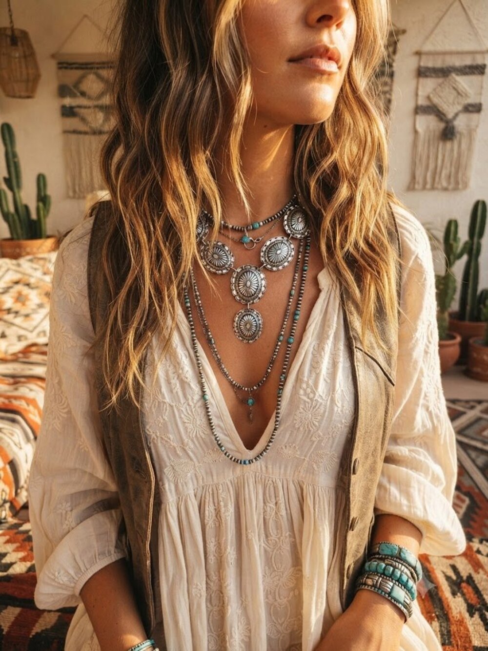 Silver-Tone Southwestern Concho Statement Necklace